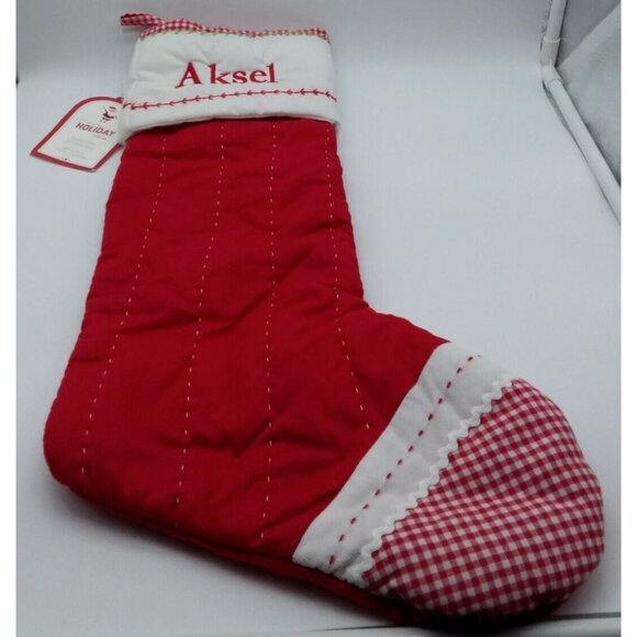 Pottery Barn Kids Aksel Christmas Stocking Gingham Holiday Quilted Red - Picture 4 of 12